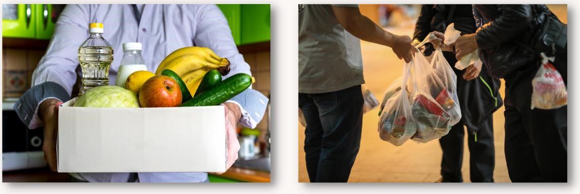 People handing out groceries bags